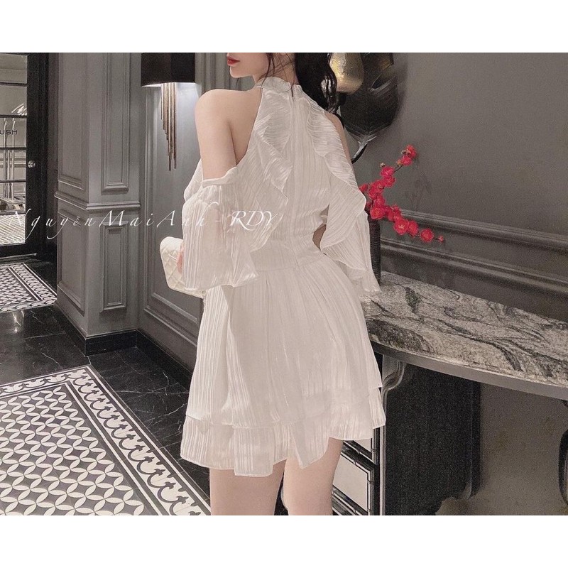 Váy lụa dập ly nhỏ hở vai bán cánh dơi bánh bèo__Nguyễn Mai Anh-Rdy clothing