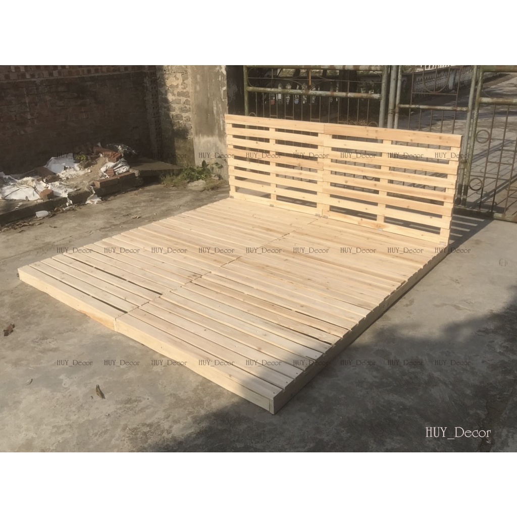 giường pallet gỗ thông cao từ 8.5 đến 10cm/ Huy decor