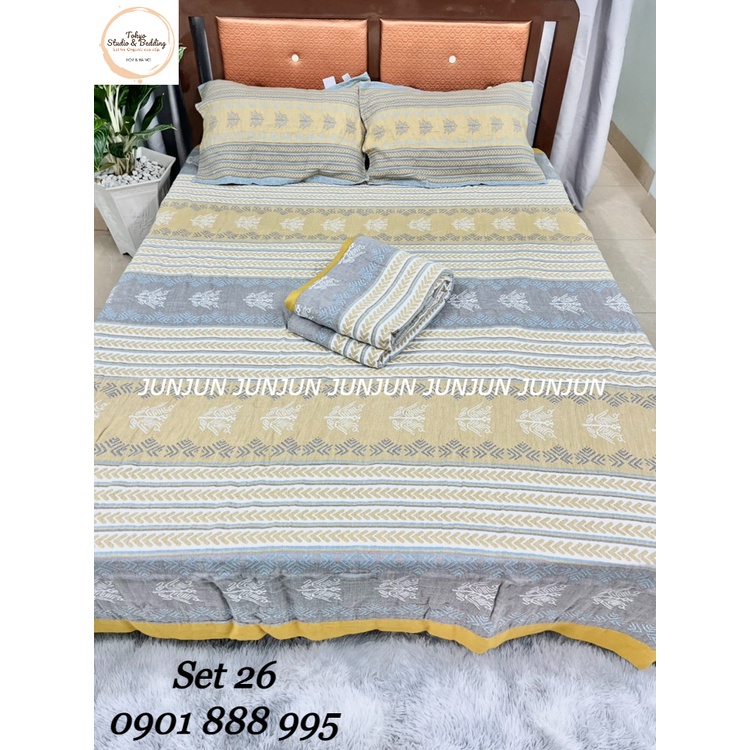 (2)TH Set Chăn Ga Gối vải Xô Organic cotton sợi tre
