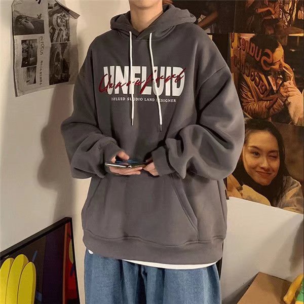 Áo hoodie tay dài dáng rộng in chữ phong cách hiphop đường phố Hàn Quốc thời trang mùa đông cho nam size M-5XL
