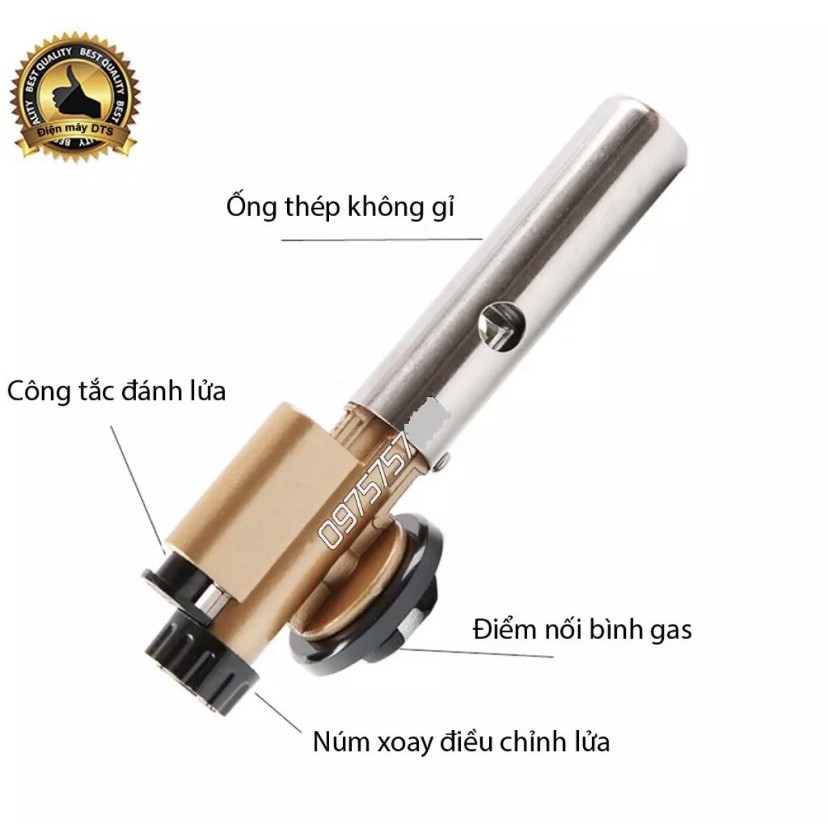 [FREESHIP] Đèn khò gas ống đồng 100% nguyên khối cao cấp LM-60, khò lửa bình gas có núm điều chỉnh 1300 độ C