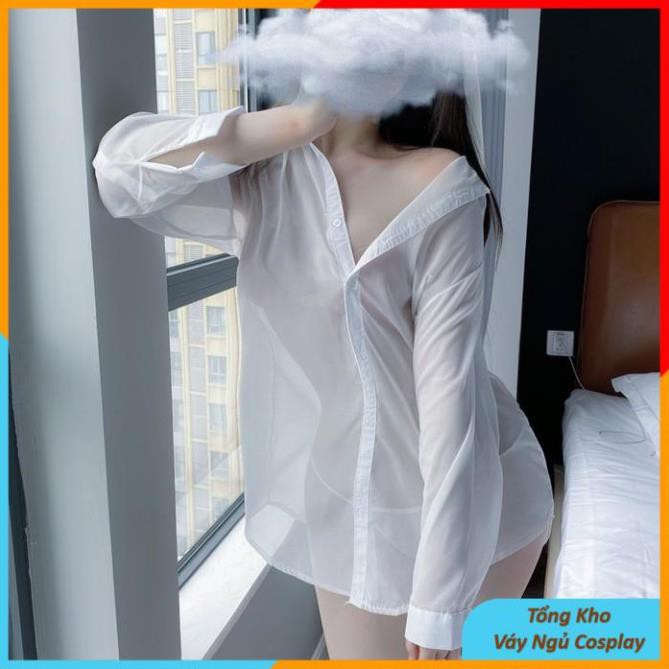 Aó Sơ Mi Ngủ Chất Voan Xuyên Thấu Cosplay Sexy Mã SM001, Áo Ngủ Sơ Mi Nữ Chụp Ảnh Indoor Studio Đẹp TKVN