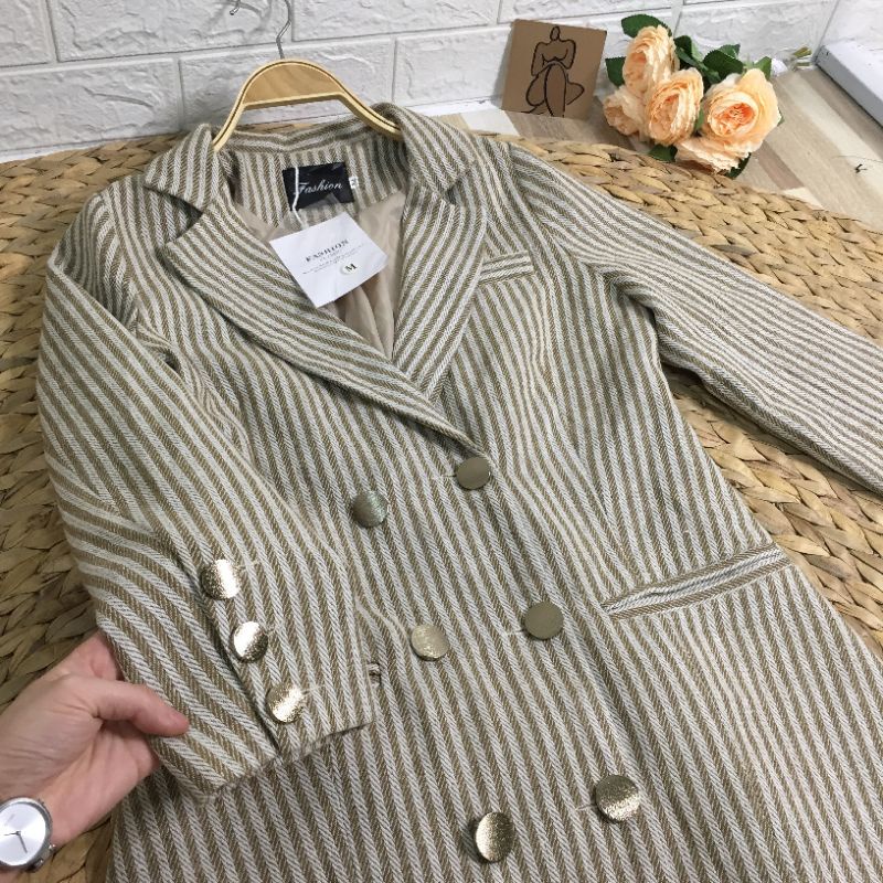 Vest Blazer kẻ nâu dáng dài TaoBao dành cho nữ