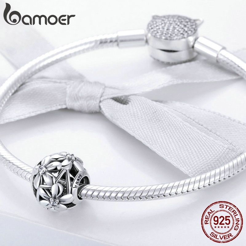 Phụ Kiện Hạt Trang Sức Bamoer Bạc S925 Hình Bông Hoa Dùng Làm Trang Sức DIY