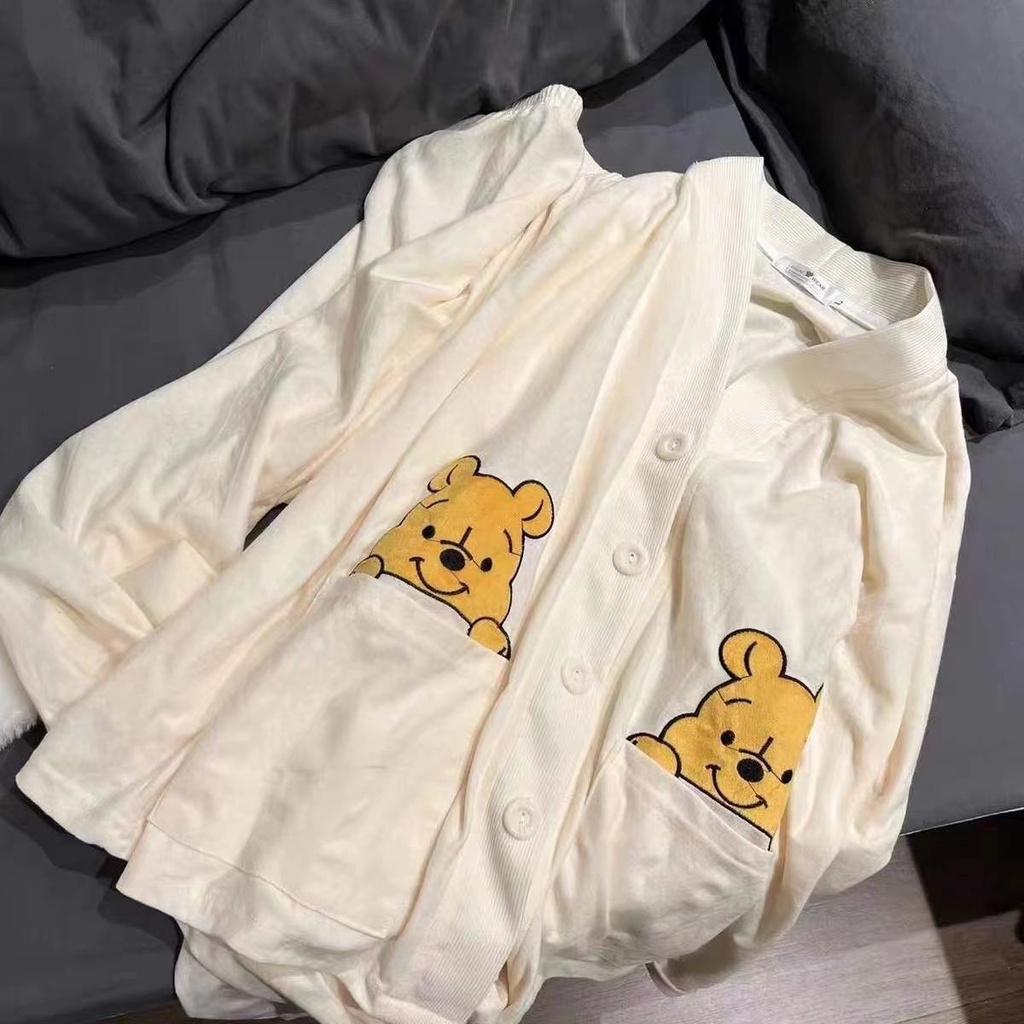 Pajamas girls spring and autumn new ins sweet cartoon Korean version of Winnie the Pooh long-sleeved students wear home clothes