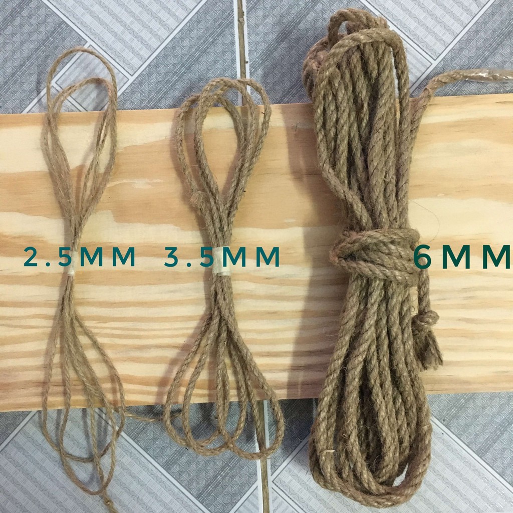 10m mét dây thừng trang trí sợi cói, sợi đay, sơ dừa 2.5mm, 3.5mm, 5mm, 6mm, 8mm, 10mm tự nhiên 100%