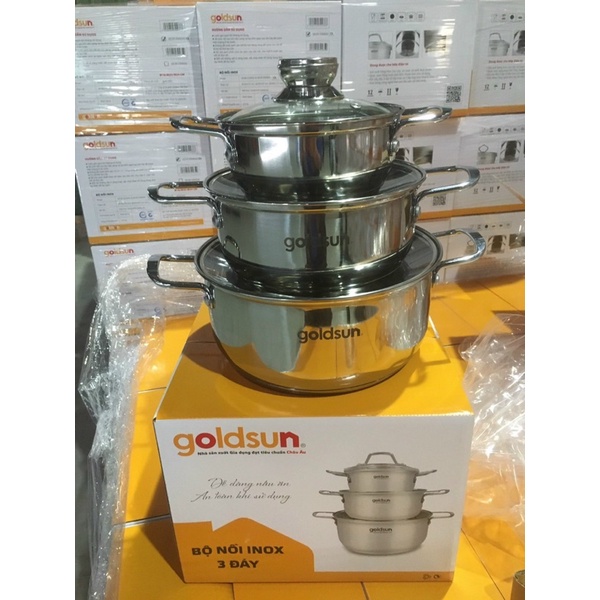 [HCM] Bộ 3 Nồi 3 Đáy Goldsun GE39-3306SG - Hàng Chính Hãng