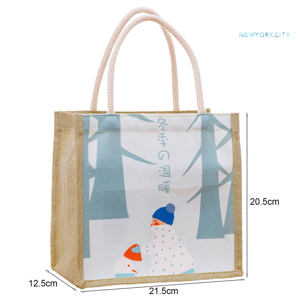 Túi Tote Vải Lanh Chống Thấm Nước In Họa Tiết Hoạt Hình Dễ Thương Tiện Dụng Cho Gia Đình