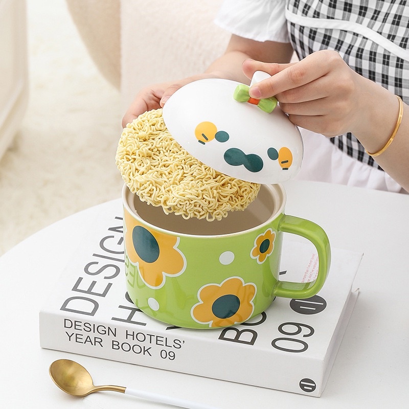 Tô sứ có nắp ngộ nghĩnh, bát ăn mì có quai, chén sứ cỡ lớn đựng canh, súp, mì siêu tiện lợi