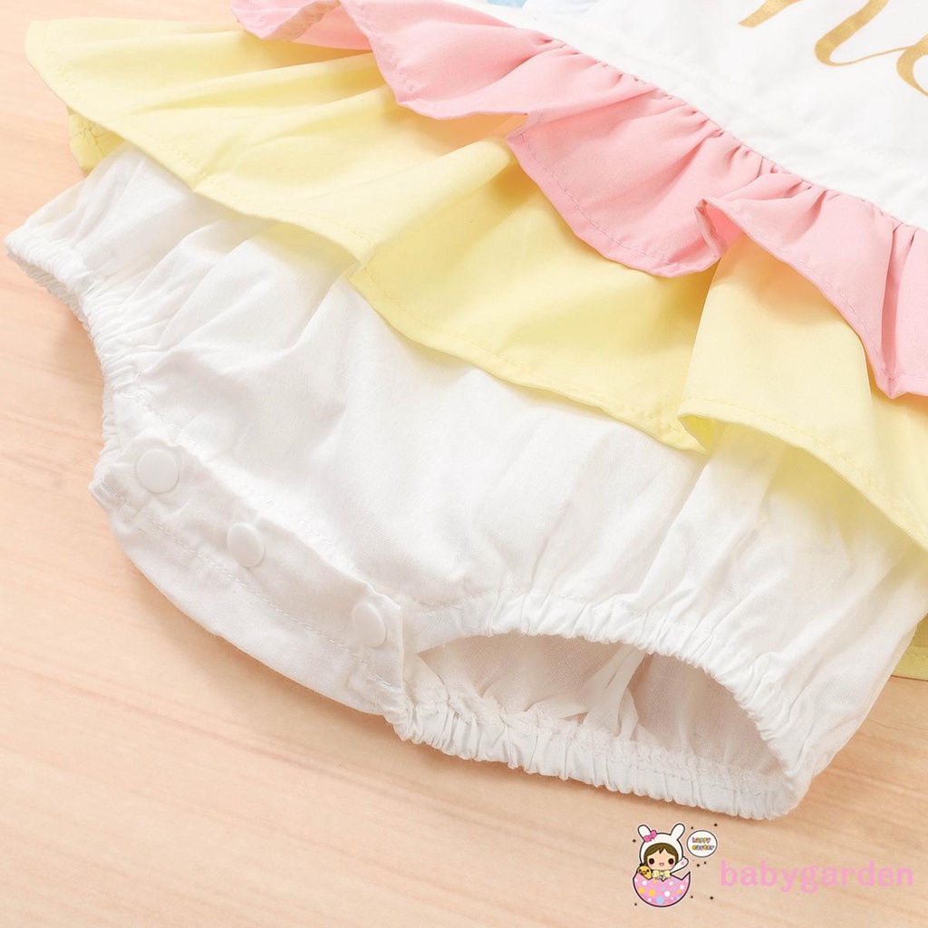 Áo Liền Quần Cổ Yếm In Chữ Đáng Yêu Dành Cho Bé Gái