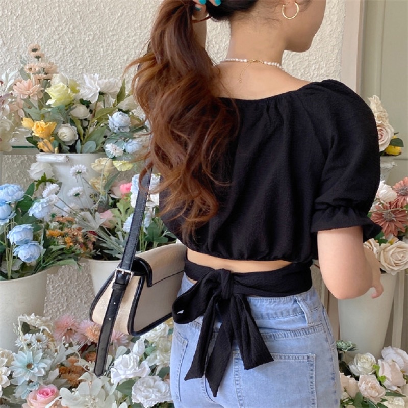 Áo Croptop tay lửng thắt nơ sau lưng cực lên dáng ❤️