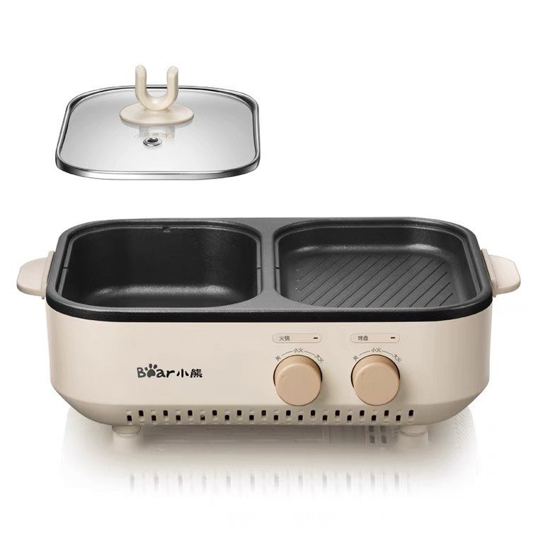 Bếp Lẩu Nướng Điện 2 Ngăn Đa Năng Mini 2 trong 1 Bear DKL-C12D1- Hàng loại 1, thích hợp cho gia đình!