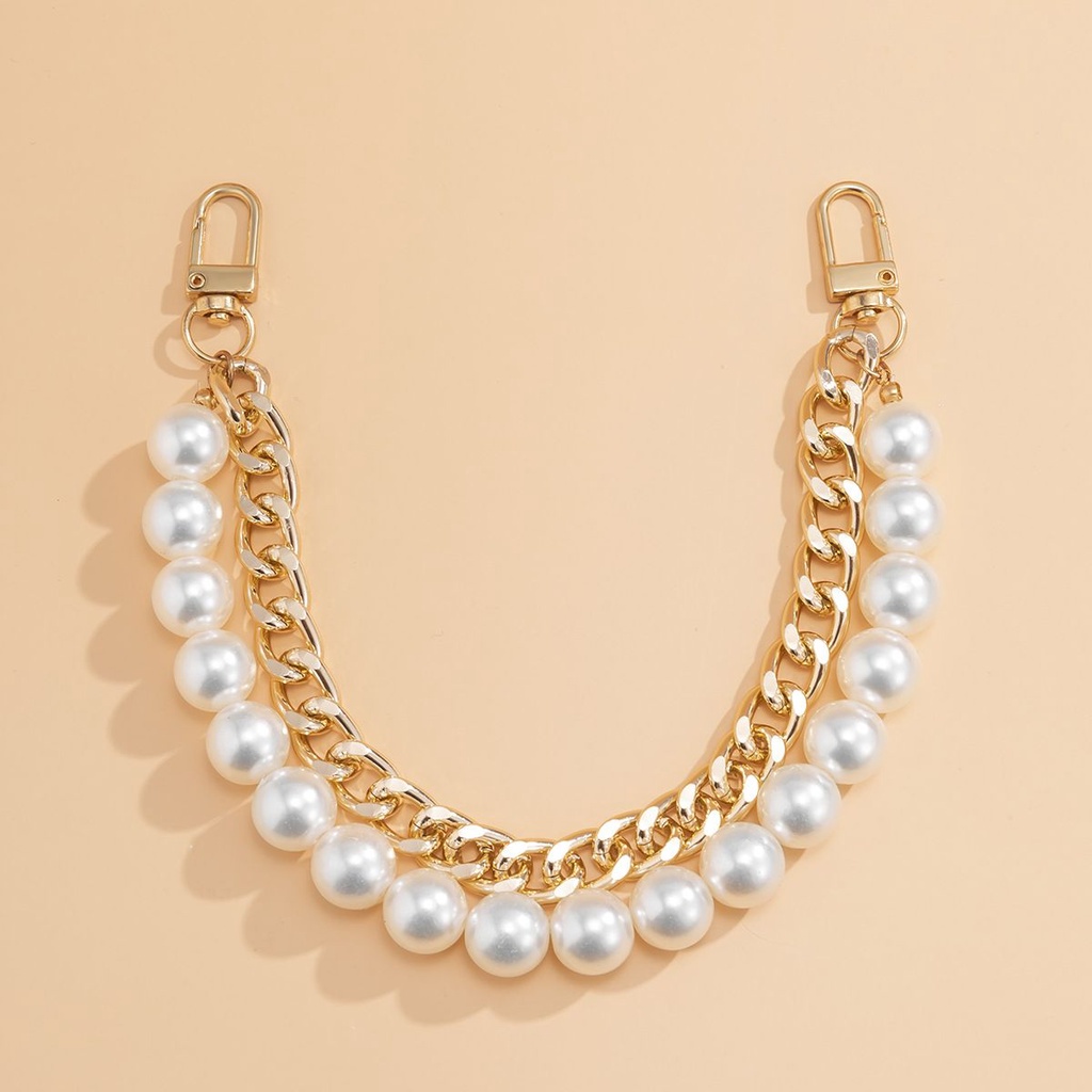 Dây đeo túi xách đính hạt ngọc trai kim loại nhiều màu