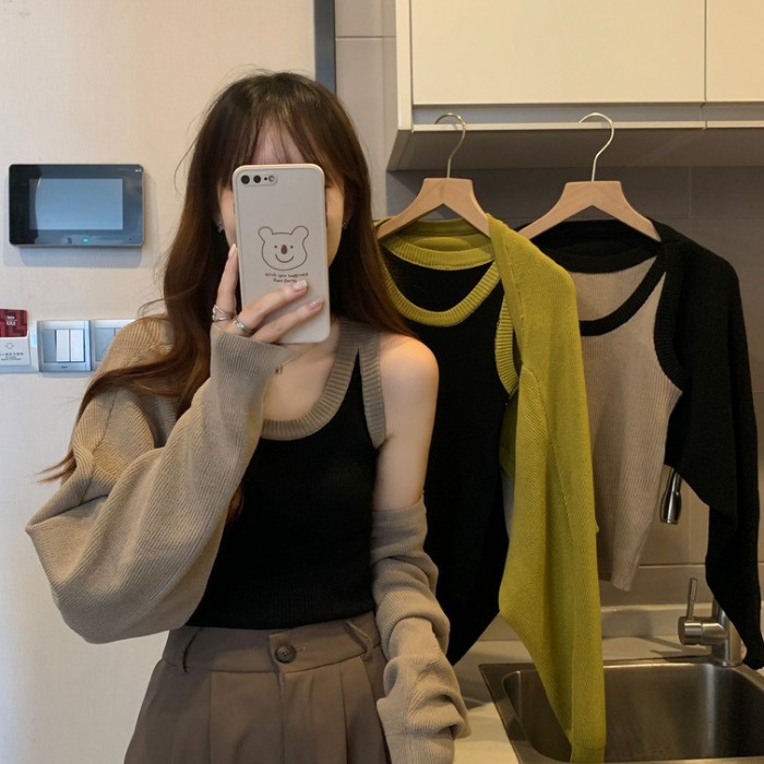 Set 2 áo ZHELIHANGFEI dệt kim lưng cao phong cách quyến rũ