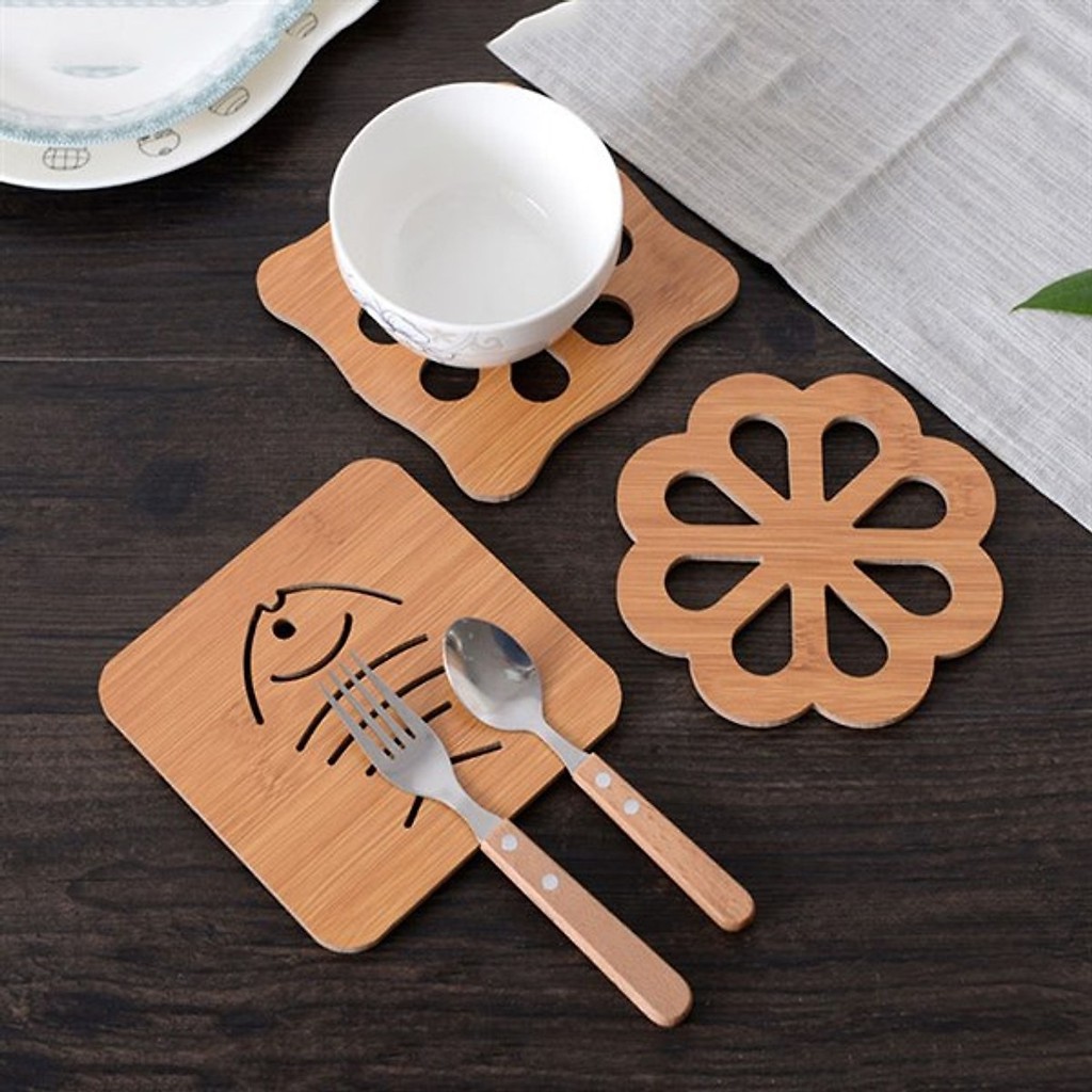 Combo 3 lót bát lót nồi gỗ nhiều hình đa năng dễ thương cho nhà bếp