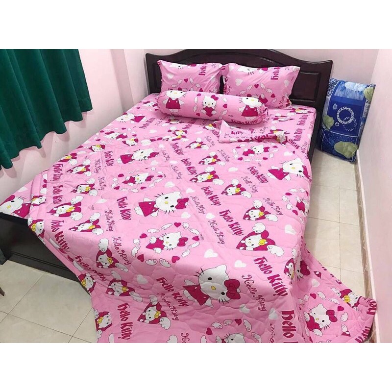 Drap thun☘️FREESHIP☘️ga thun lạnh Hàn Quốc mẫu mèo thiên thần(1ga, 3 vỏ gối)