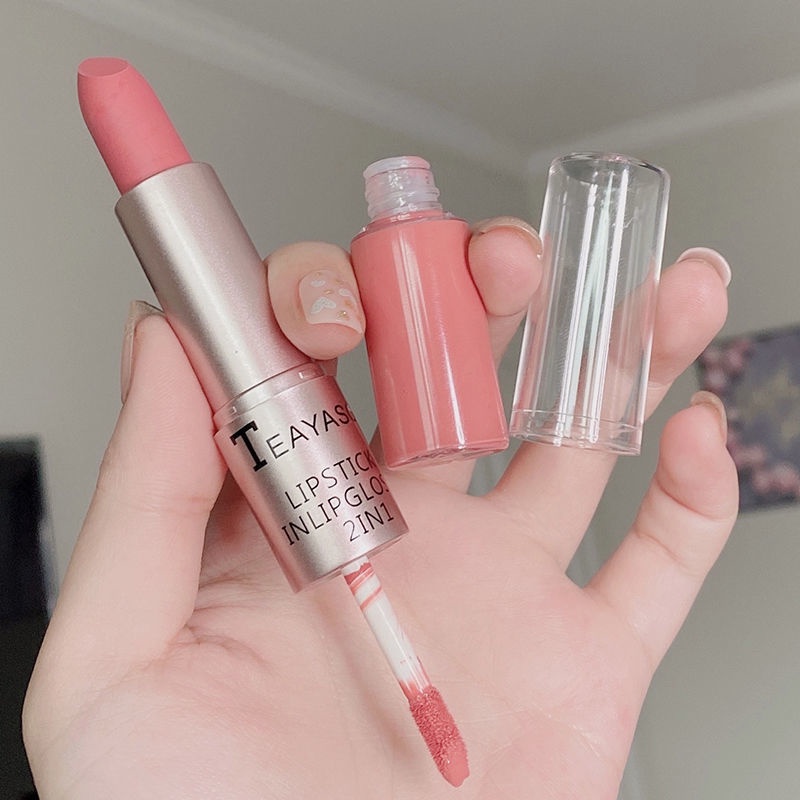 Thỏi son kem hai đầu có son dưỡng không làm khô môi 12 màu tùy chọn