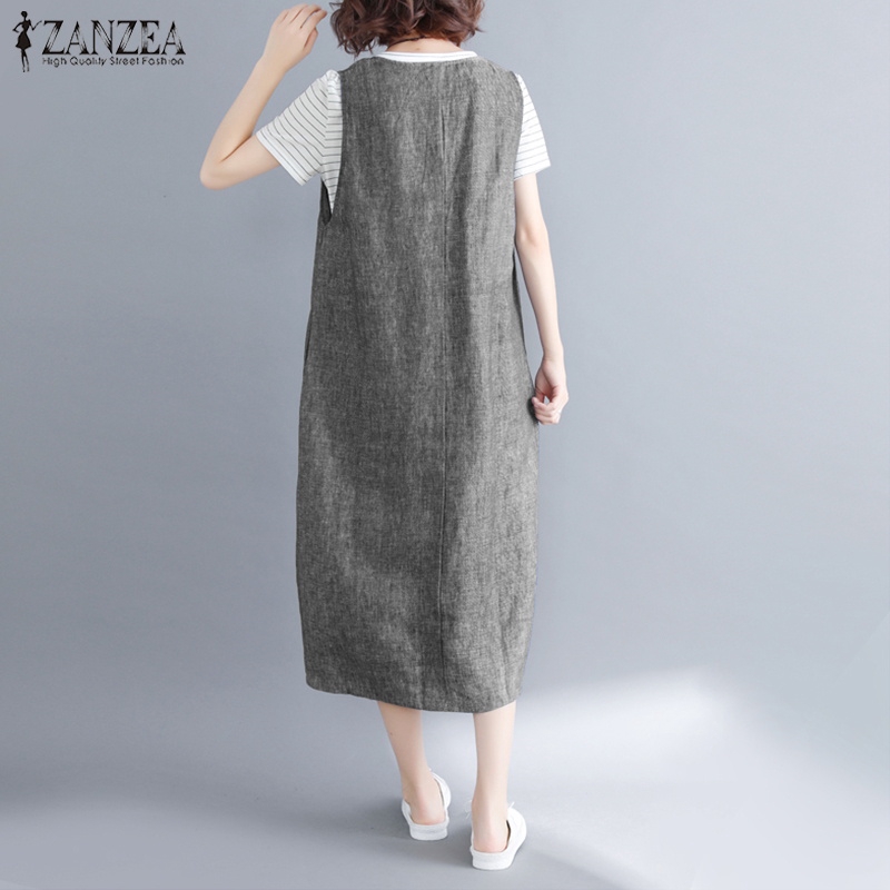 ZANZEA Đầm maxi form rộng sát nách xẻ tà thời trang dành cho nữ | BigBuy360 - bigbuy360.vn