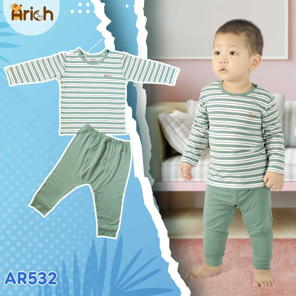 Bộ quần áo dài tay cài vai SỢI TRE ARICH- size 6 tháng đến 6 tuổi