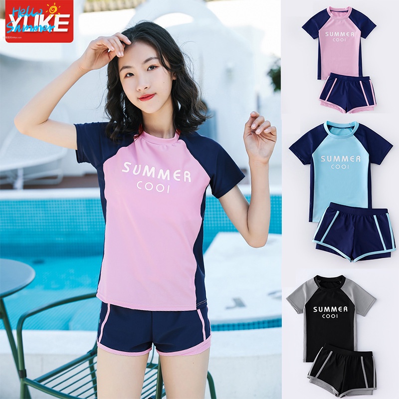 Bộ Đồ Bơi Ngắn Tay Chống Nắng Thời Trang Cho Bé Gái 4-14 Tuổi