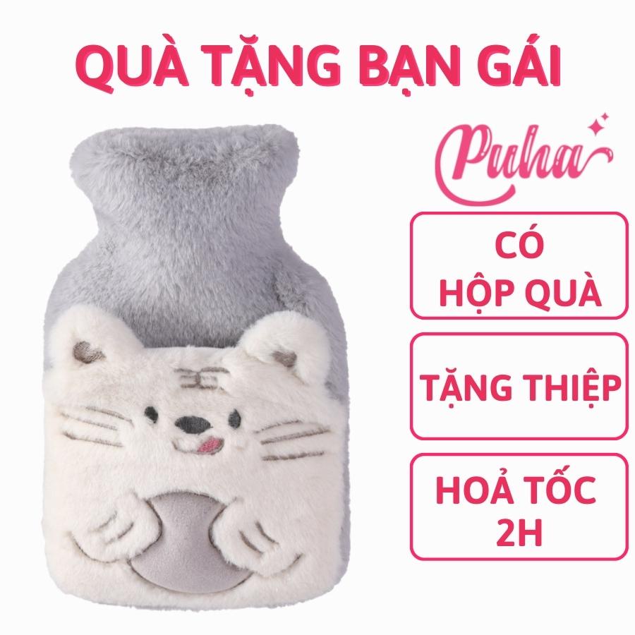 Túi chườm nước nóng PUHA 500ml chườm nóng đau bụng kinh cho nữ, túi sưởi giữ nhiệt đa năng