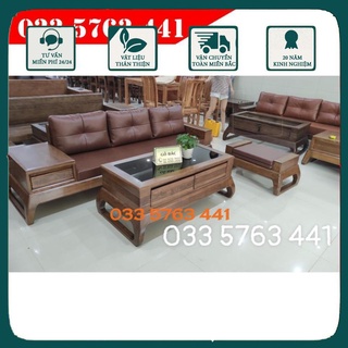 Giá tại xưởng - bàn ghế gỗ phòng khách 3 món gỗ sồi nga 100% kích thước ghế dài 2m3 kèm bàn trà và đôn