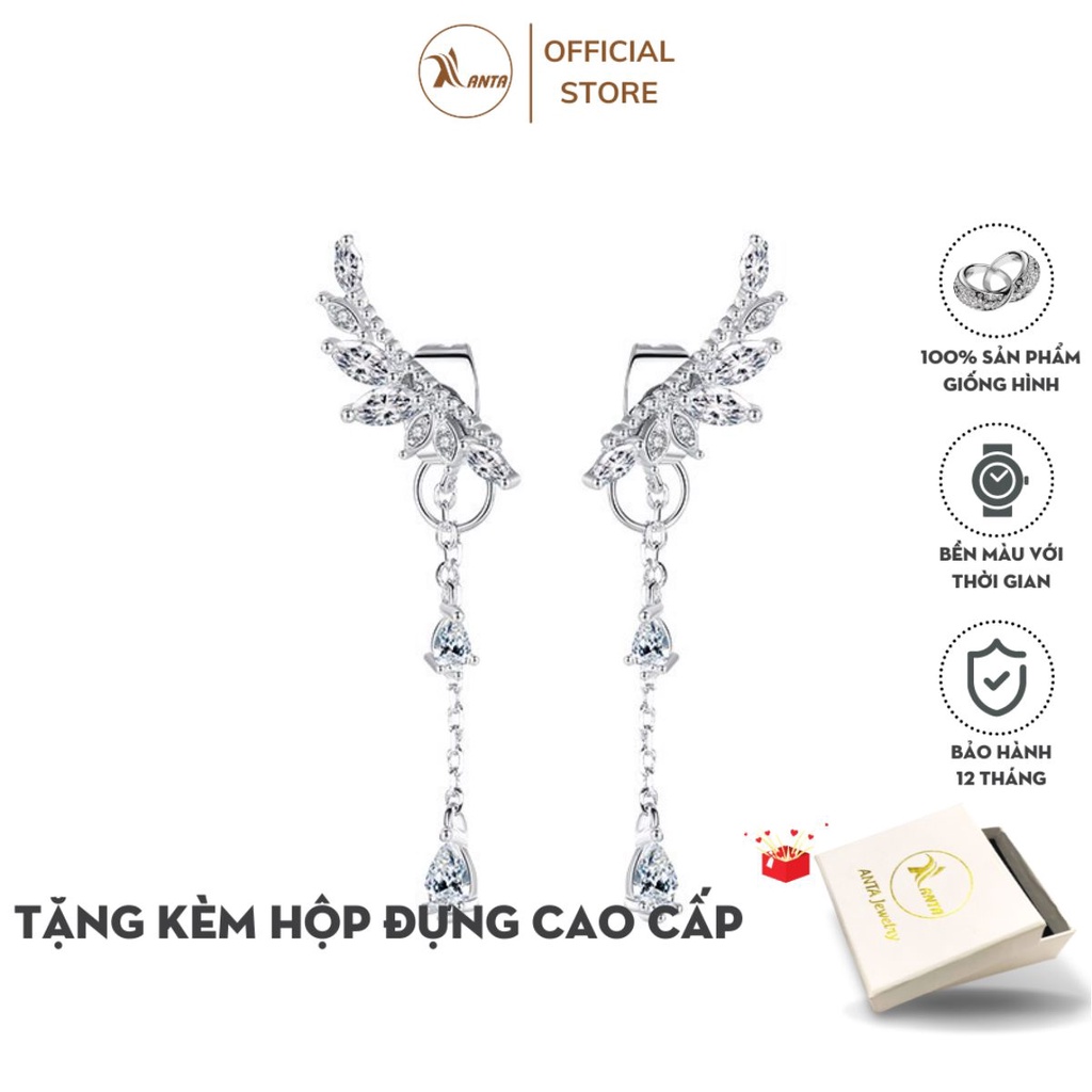 Bông tai nữ dáng dài thiên thần tua rua nữ thời trang Hàn Quốc khuyên tai bạc 925 ANTA Jewelry - ATJ8024