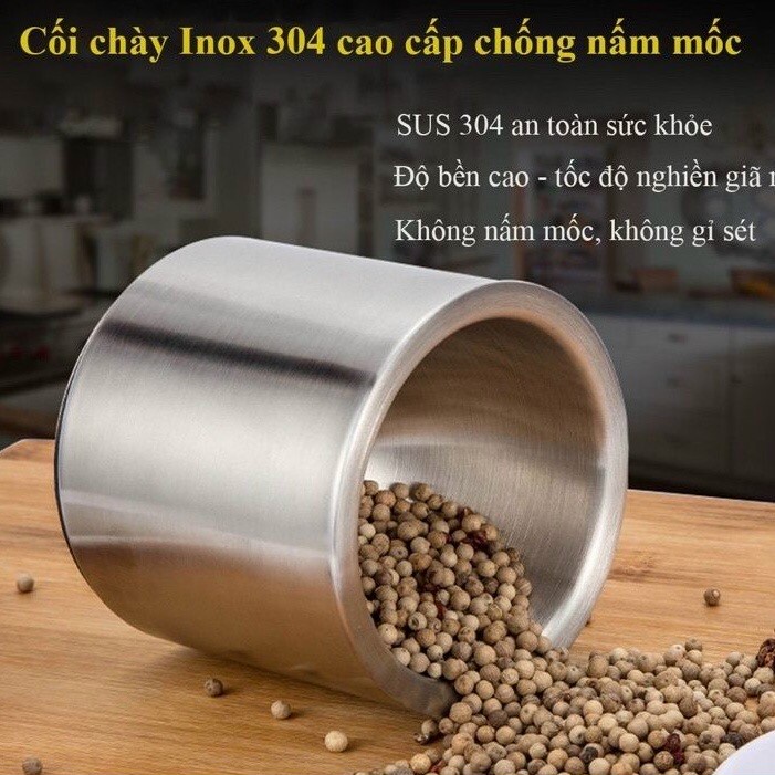 Cối chày bằng inox 304 chống nấm mốc có nắp đậy an toàn tiện lợi