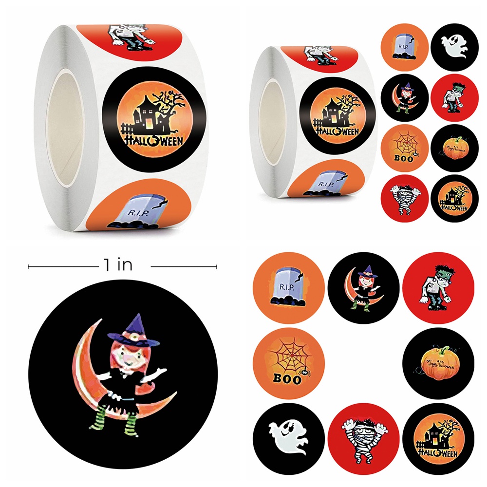 500 Chiếc Halloween Dính Miếng Dán Bí Ngô Bát Hạnh Phúc Halloween Cho Trẻ Em Tiệc Halloween