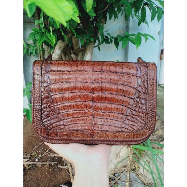 Túi đeo chéo cá sấu caiman thật