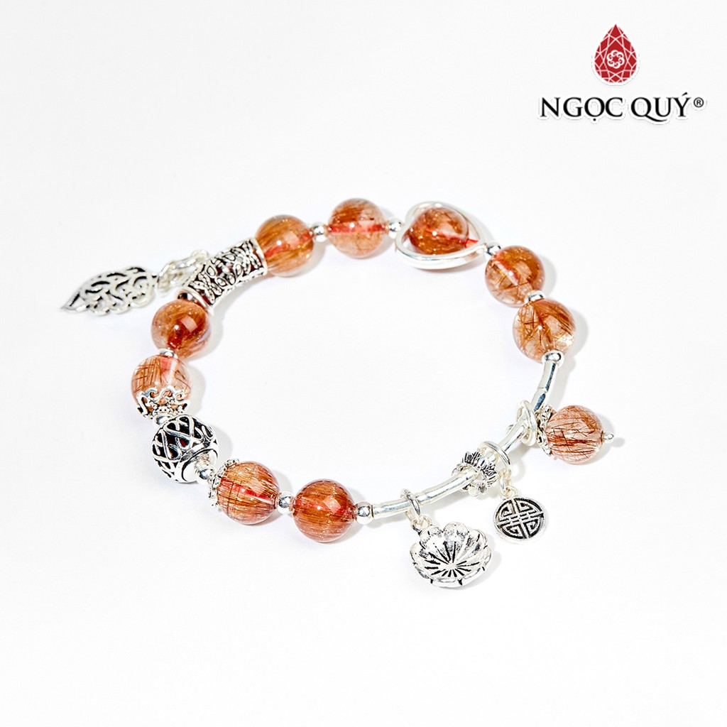 Vòng tay TA tóc đỏ charm lá hạt 8mm - Ngọc Quý