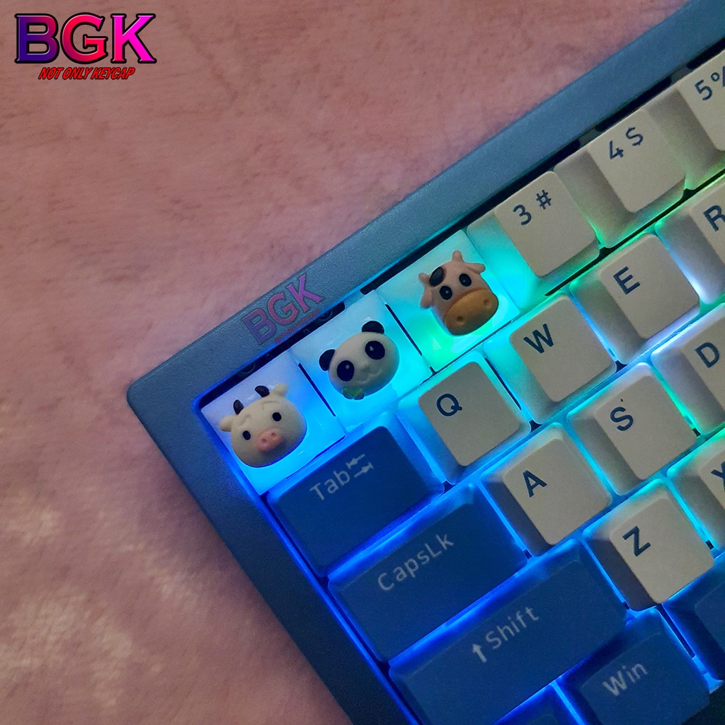Keycap Artisan nút bàn phím cơ Gấu Trúc, Bò Sữa Siêu Dễ Thương Xuyên LED