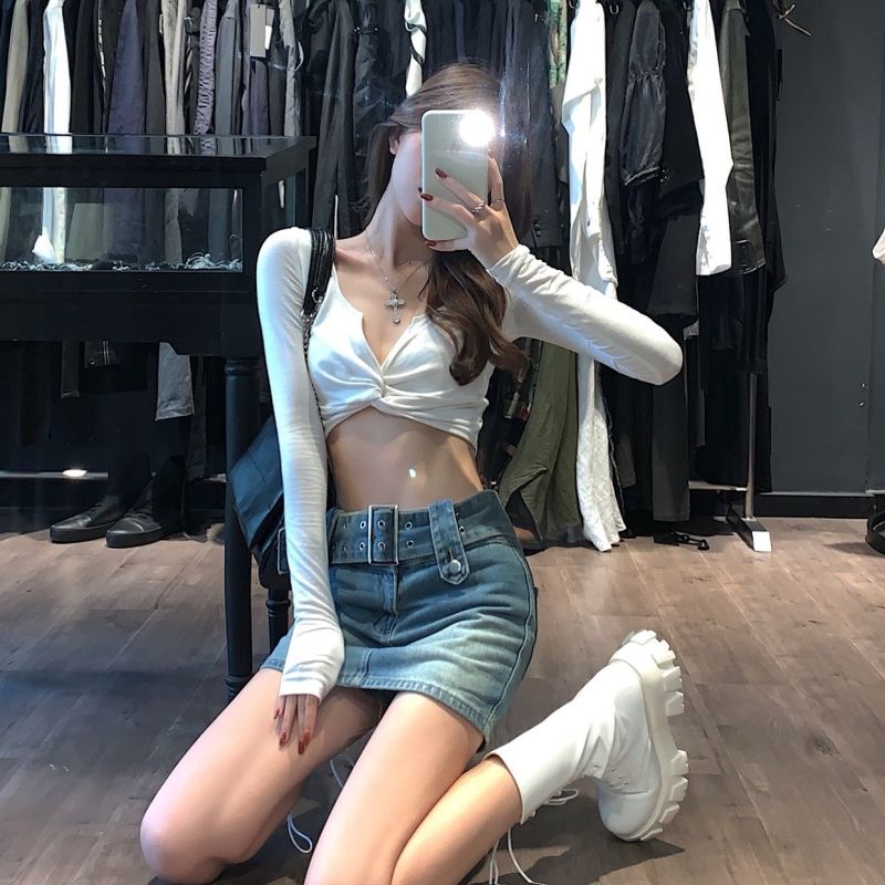 [MURIOKI] Áo Thun Tay Dài Thiết Kế Thắt Nút Độc Đáo Thời Trang Mùa Thu 2022 Cho Nữ