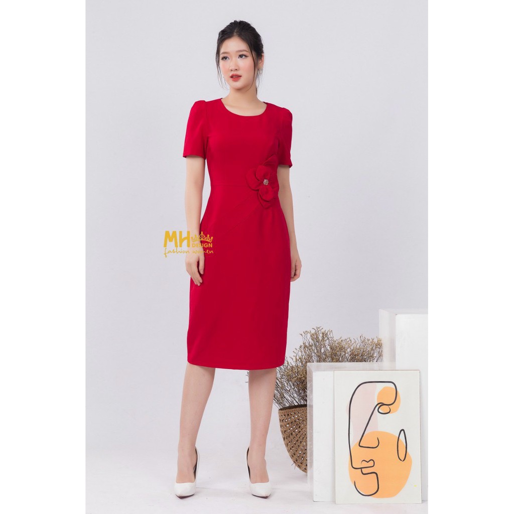 Váy xuông nữ cộc tay ôm hoa eo