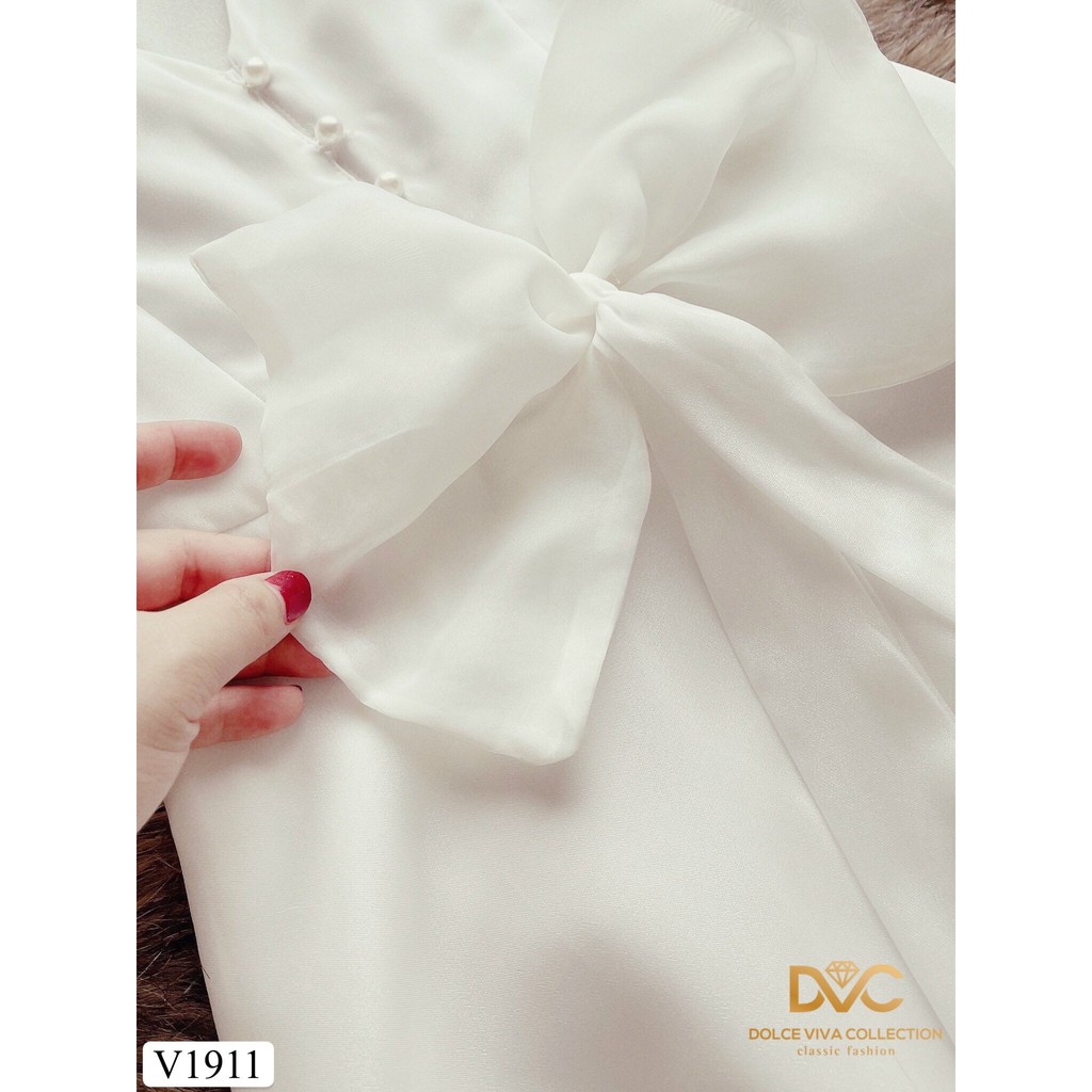 Váy trắng xòe lưng thắt nơ V1911 - Đẹp Shop DVC (Kèm ảnh thật trải sàn do shop tự chụp) | BigBuy360 - bigbuy360.vn