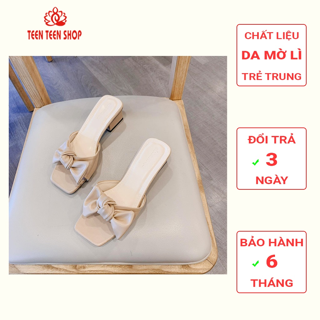 Guốc cao gót nữ 3 phân bền đẹp, dép nữ cao 3 phân đính nơ, Teen Teen Shop - SD007