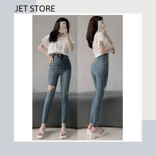 quần jean nữ lưng cao ôm rách gối mẫu quần bò nữ đẹp 013 | BigBuy360 - bigbuy360.vn