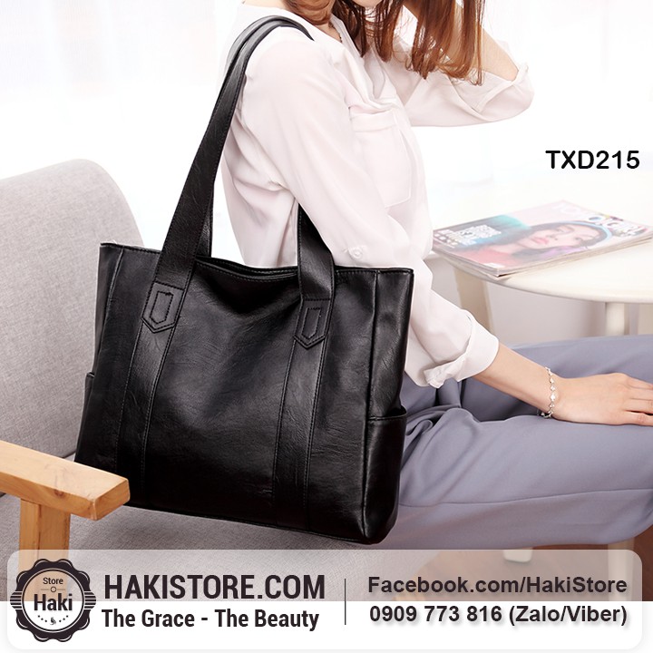Túi bản to đeo vai da mềm nhiều ngăn phong cách Hàn Quốc TXVD215