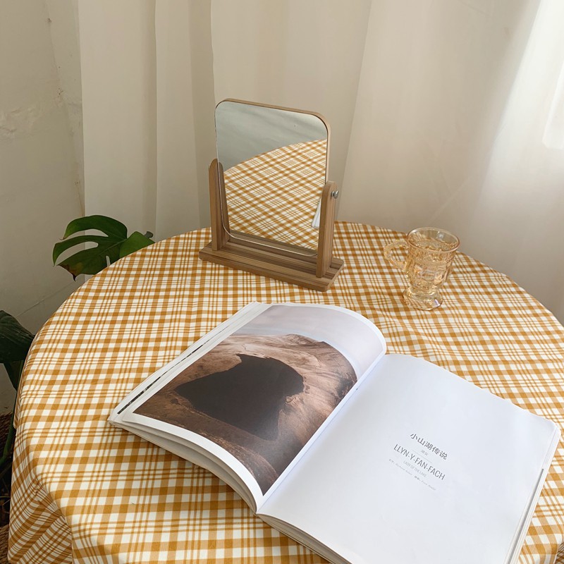 Khăn Trải Bàn Vải Lanh Họa Tiết Sọc Caro Màu Hồng / Vàng Phong Cách retro Hàn Quốc Dùng Làm Đạo Cụ Chụp Ảnh / Dã Ngoại
