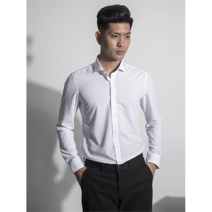 Áo sơ mi nam ARISTINO trắng trơn sợi sồi ALS25407