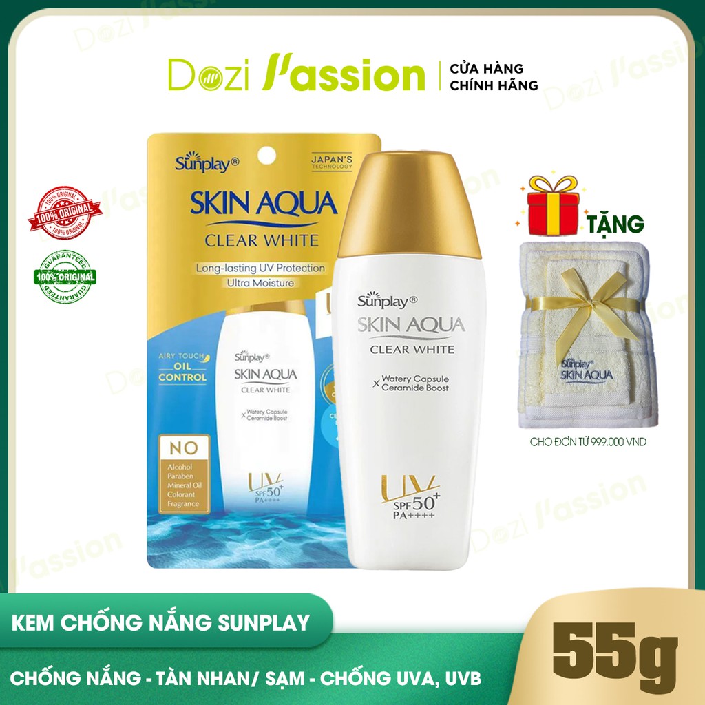 Kem chống nắng Sunplay Skin Aqua Clear White Dưỡng Da Trắng Mịn, Kiềm Dầu, Lâu Trôi SPF50+, PA++++