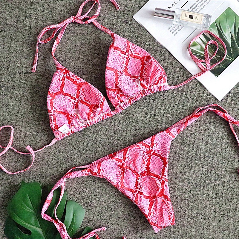 [BKN894] &lt;ÂU&gt; SET BIKINI DA RẮN HỒNG QUẦN THONG/LỌT KHE
