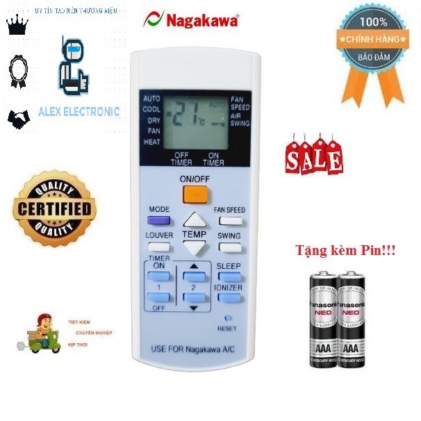 Điều khiển điều hòa Nakagawa- Hàng tốt các dòng Nakagawa NIS-C NS-C NIS-A NS-A 1 2 chiều Inverter-Điện tử Alex-Tặng pin