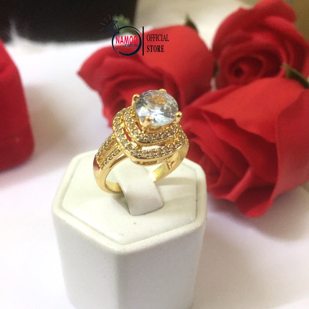 Nhẫn Nữ Đính Đá Bản Lớn N609 Đá Trắng Mạ vàng màu 18 Namoo Jewelry