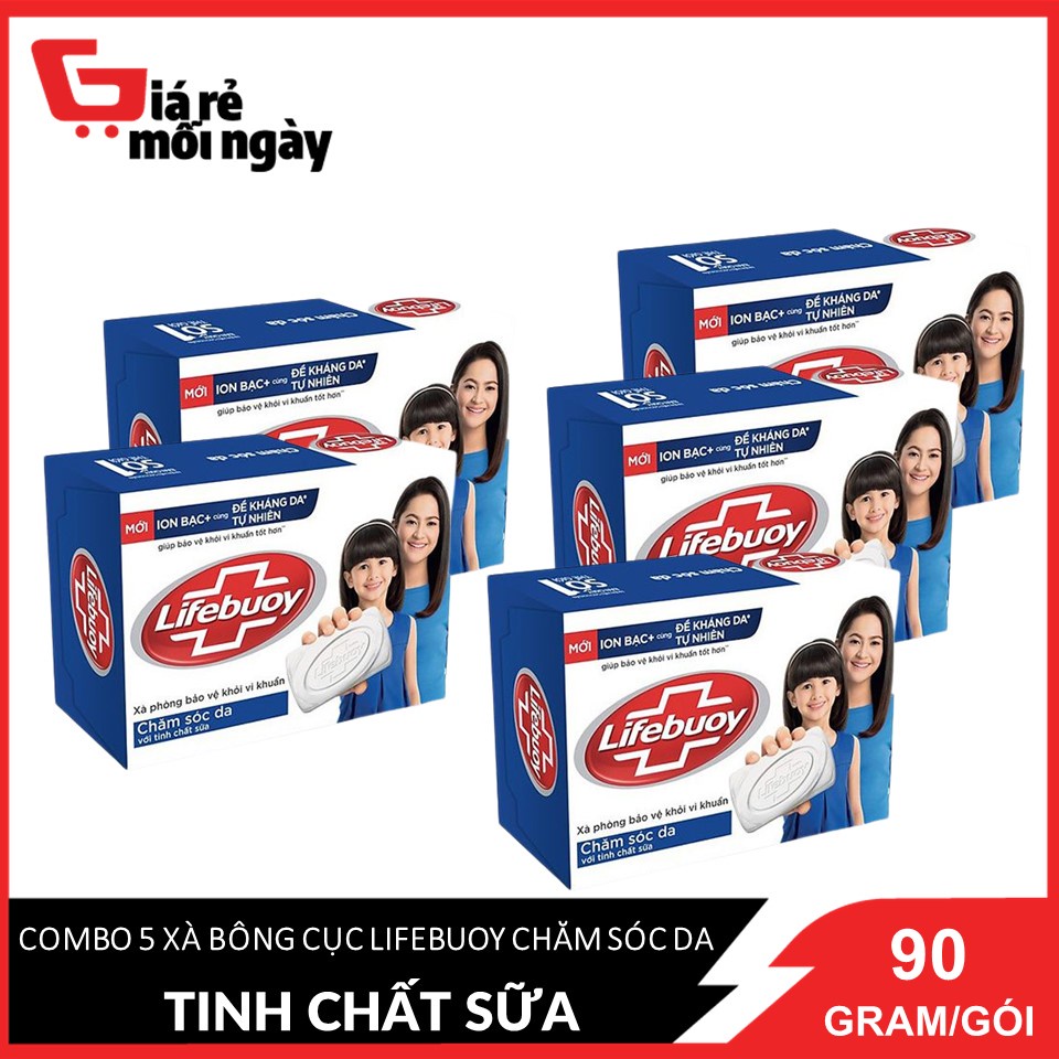 COMBO 5 Xà Bông Cục Lifebuoy Chăm Sóc Da Với Tinh Chất Sữa 90gx5