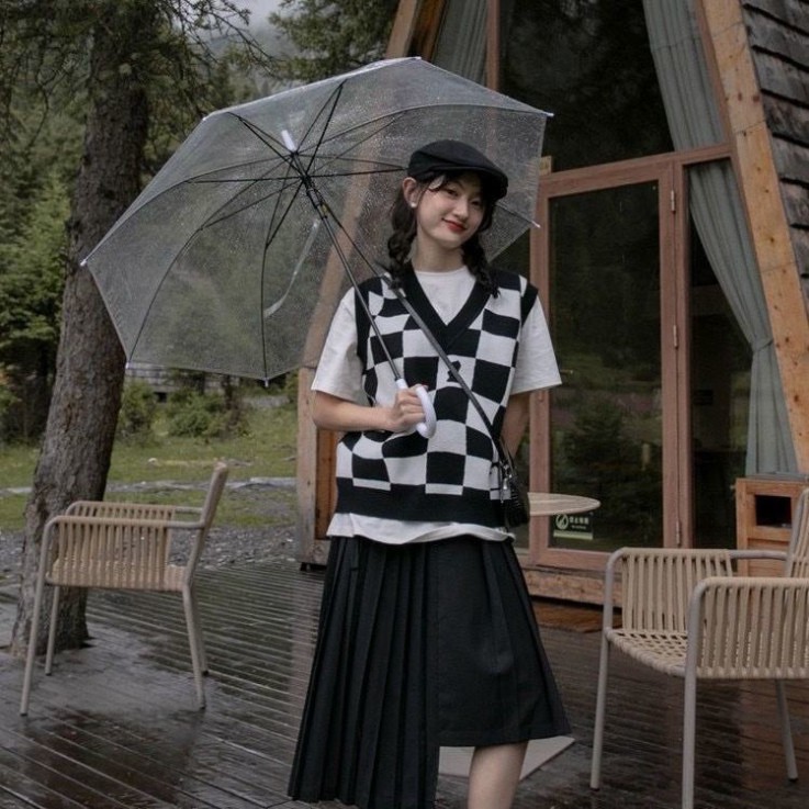 Áo Gile Len Thời Trang, Áo Len Nữ Cổ Tròn Cao Cấp Họa Tiết Caro Phong Cách Hàn Quốc ULZZANG Sang Chảnh | BigBuy360 - bigbuy360.vn