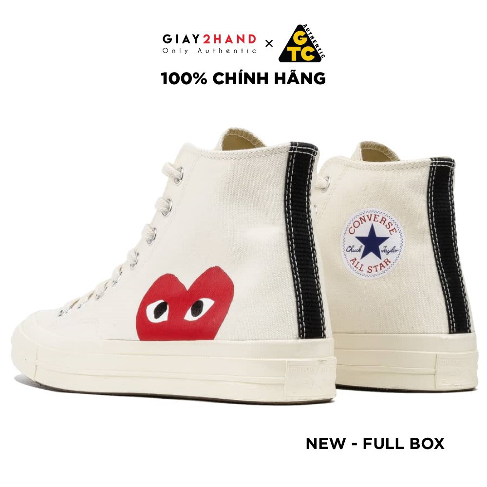 (AUTHENTIC 100%) Giày Sneaker Thể Thao Auth CONVERSE 70S HIGH CREAM WHITE RED  CDG Chính Hãng 100%