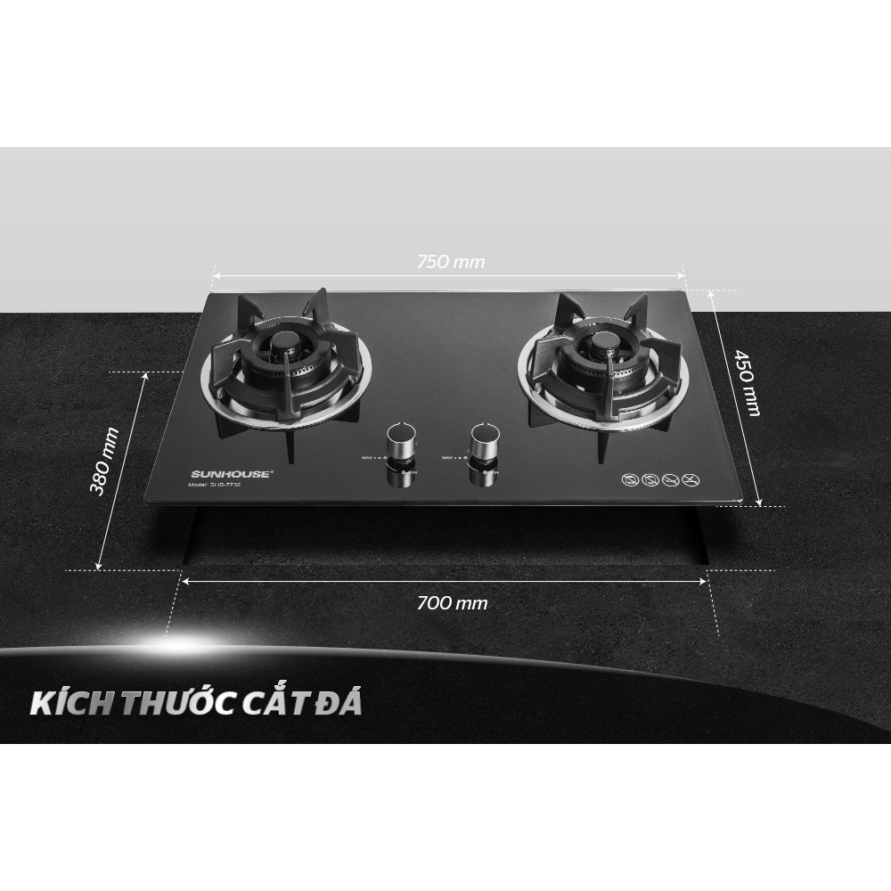 Bếp gas âm kính Sunhouse SHB7736 -