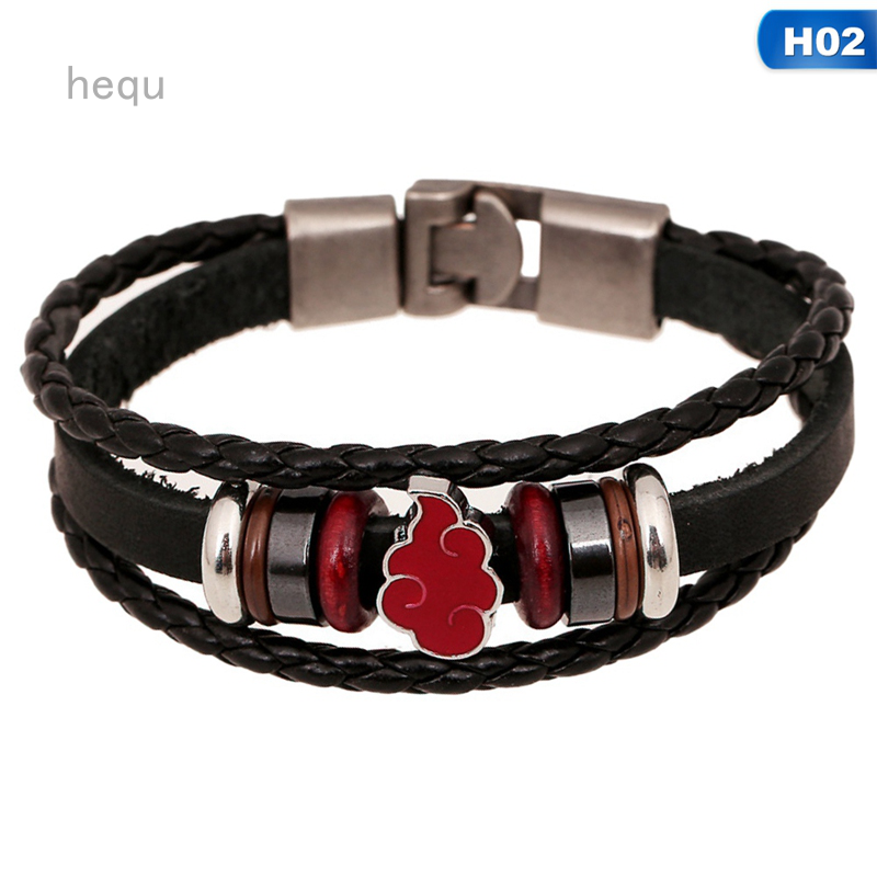 CHARMS HANDMADE Vòng Tay Da Mặt Kim Loại Khắc Biểu Tượng Naruto Cho Nam