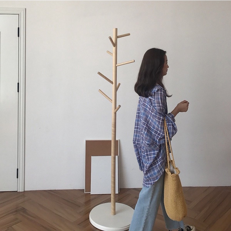 Áo sơ mi IELGY tay dài dáng rộng chống nắng họa tiết caro phong cách Hàn Quốc dành cho nữ